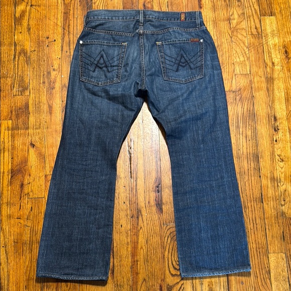 7 FOR ALL MANKIND Brett A‎ Stitch Pocket Straight Leg Men's Blue Jeans Size 33 - Picture 1 of 12